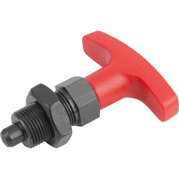 Kipp Indexing Plunger Size:2 D1=M12X1, 5, D=6, Form:B W Locknut, Steel Hardened, Comp:Polyamide Comp:Red K1124.620684 - main